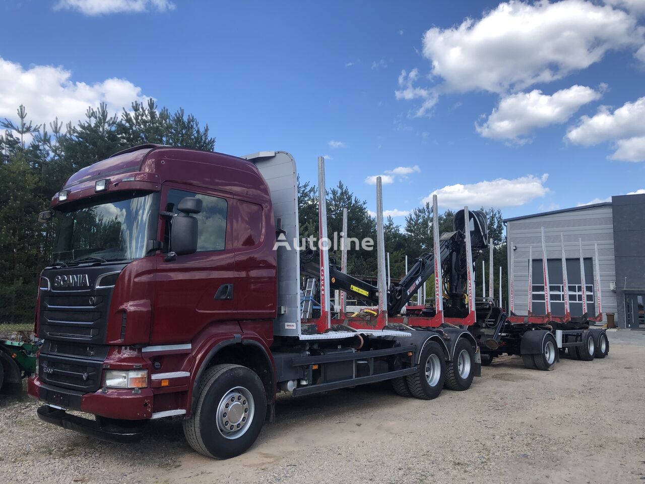 Scania R500 KM 6x4 z dźwigiem LOGLIFT do drewna resor manual nowe opony timber truck + timber trailer